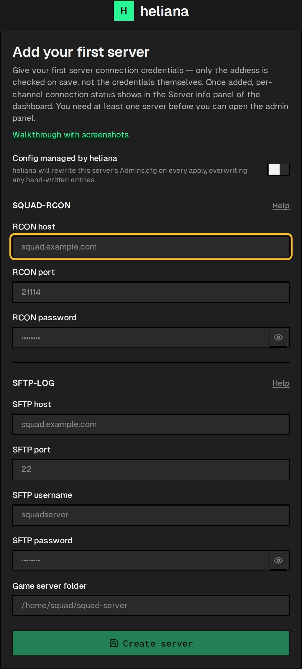 Add your first server screen