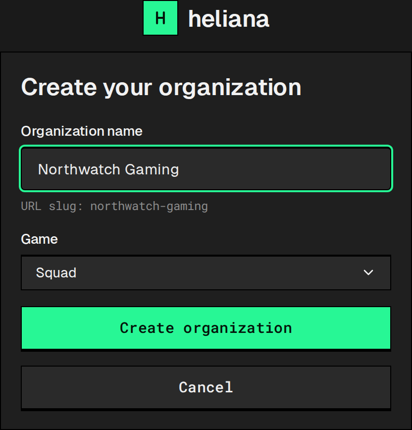 Create your organization form